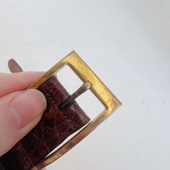 Vintage Mullin's Men's Brown Crocodile Leather Belt Brass Buckle Size 36 - Picture 6 of 7